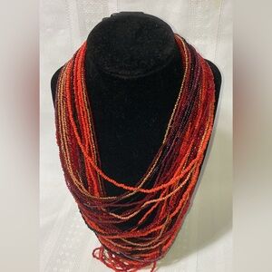 Multicolor 32 Strand Beaded Necklace with square lucite look closure